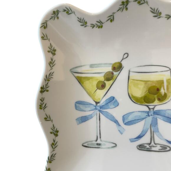 Rachel Zoe Cocktails & Bows Melamine Appetizer Plates 9x6 Set of 4 Scalloped NEW - Picture 10 of 14